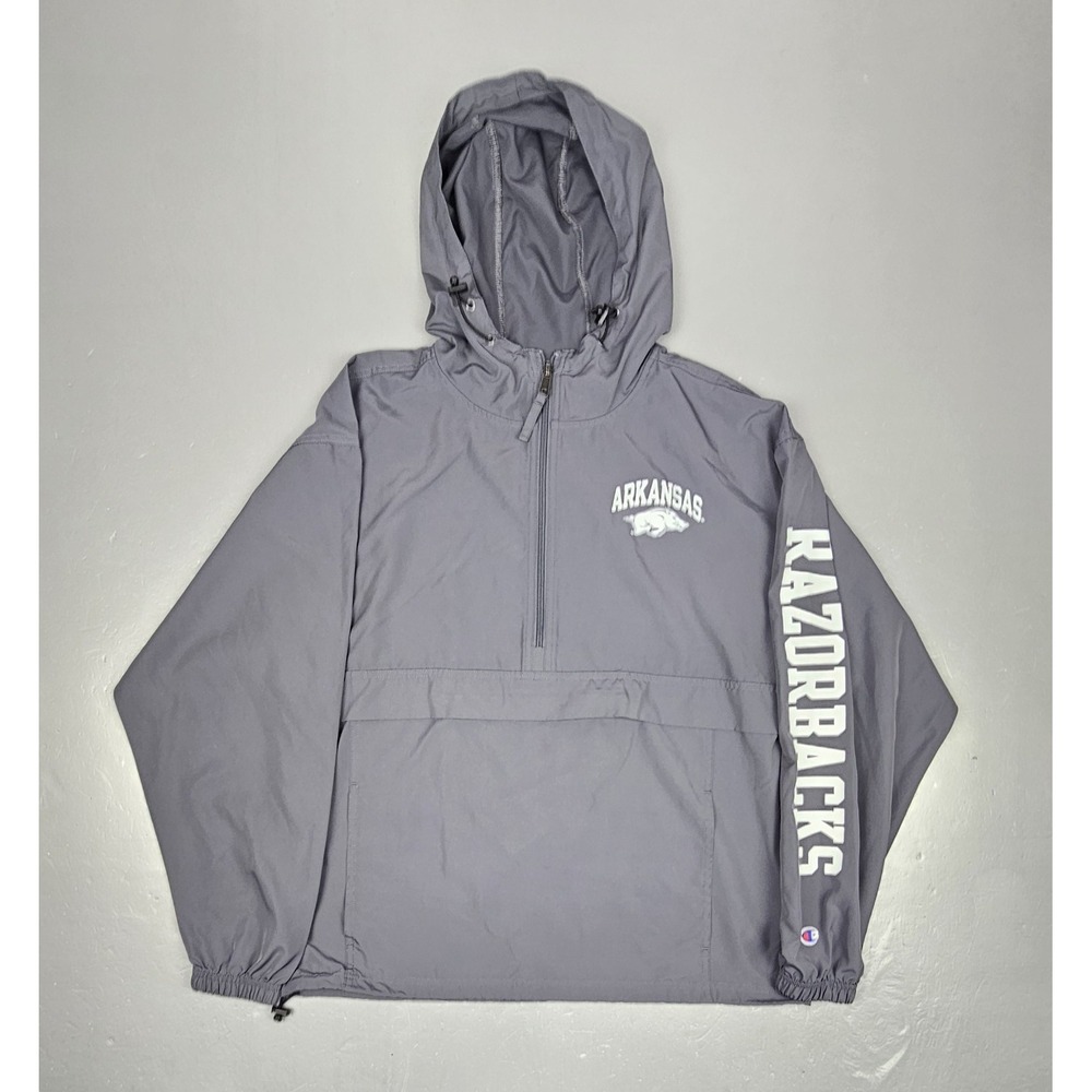 Champion NCAA Arkansas Razorbacks‎ Half Zip Windbreaker Mens Medium Gray Jacket